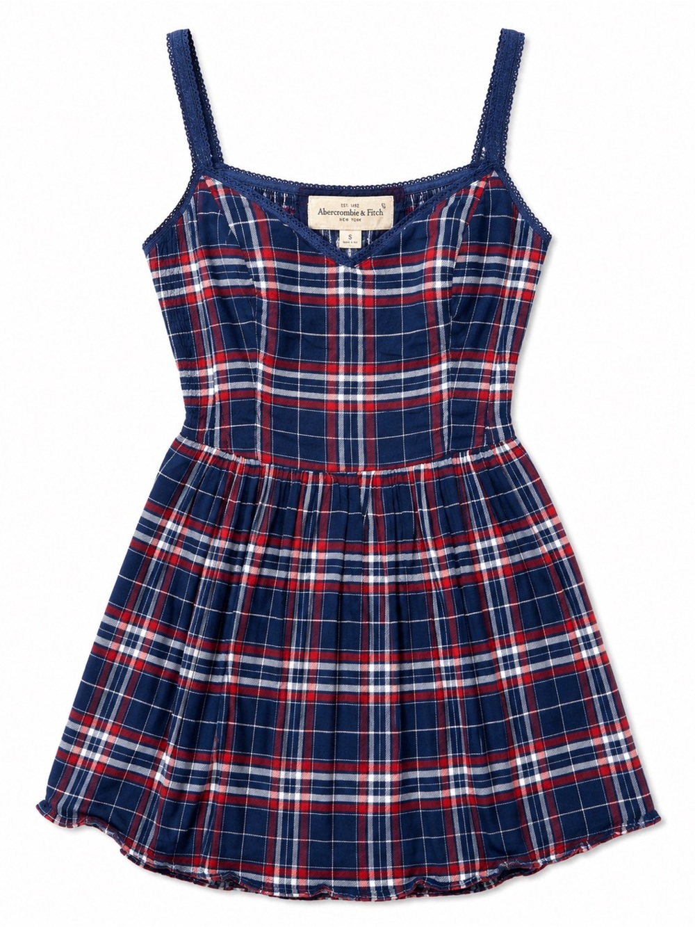 Vtg Abercrombie & Fitch Plaid Mini Dress Y2K Coquette Americana Cottagecore S